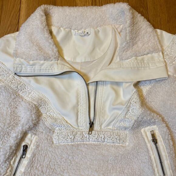 Mindy Maes Market Lace Detail Fleece Womens Small Ivory 1/4 Zip Pullover Sherpa - Picture 5 of 10